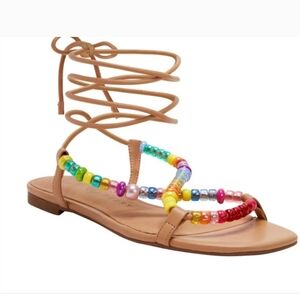Katy Perry The Halie Multicolor Beaded Ankle Wrap Tie Sandals